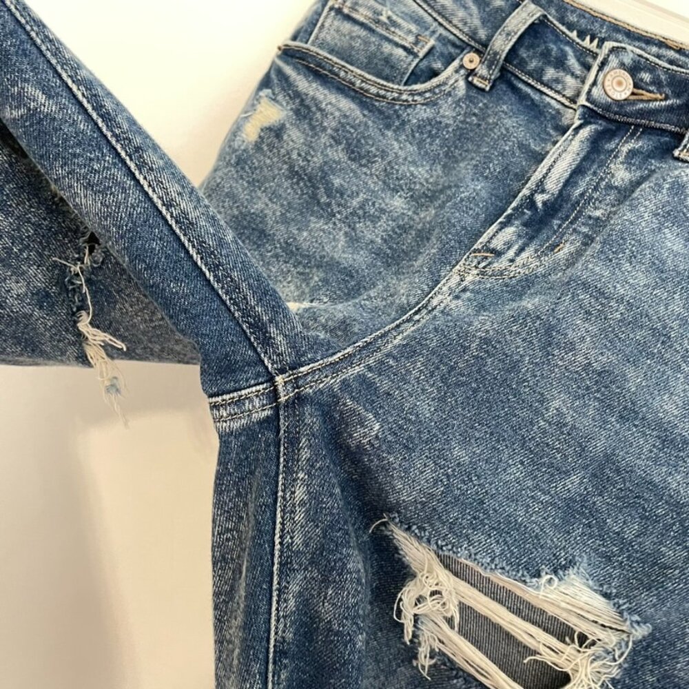 AMERICAN EAGLE AE Stretch Ripped Mom Jean Acid Wash High Waisted Cropped 0 LONG - Picture 10 of 16